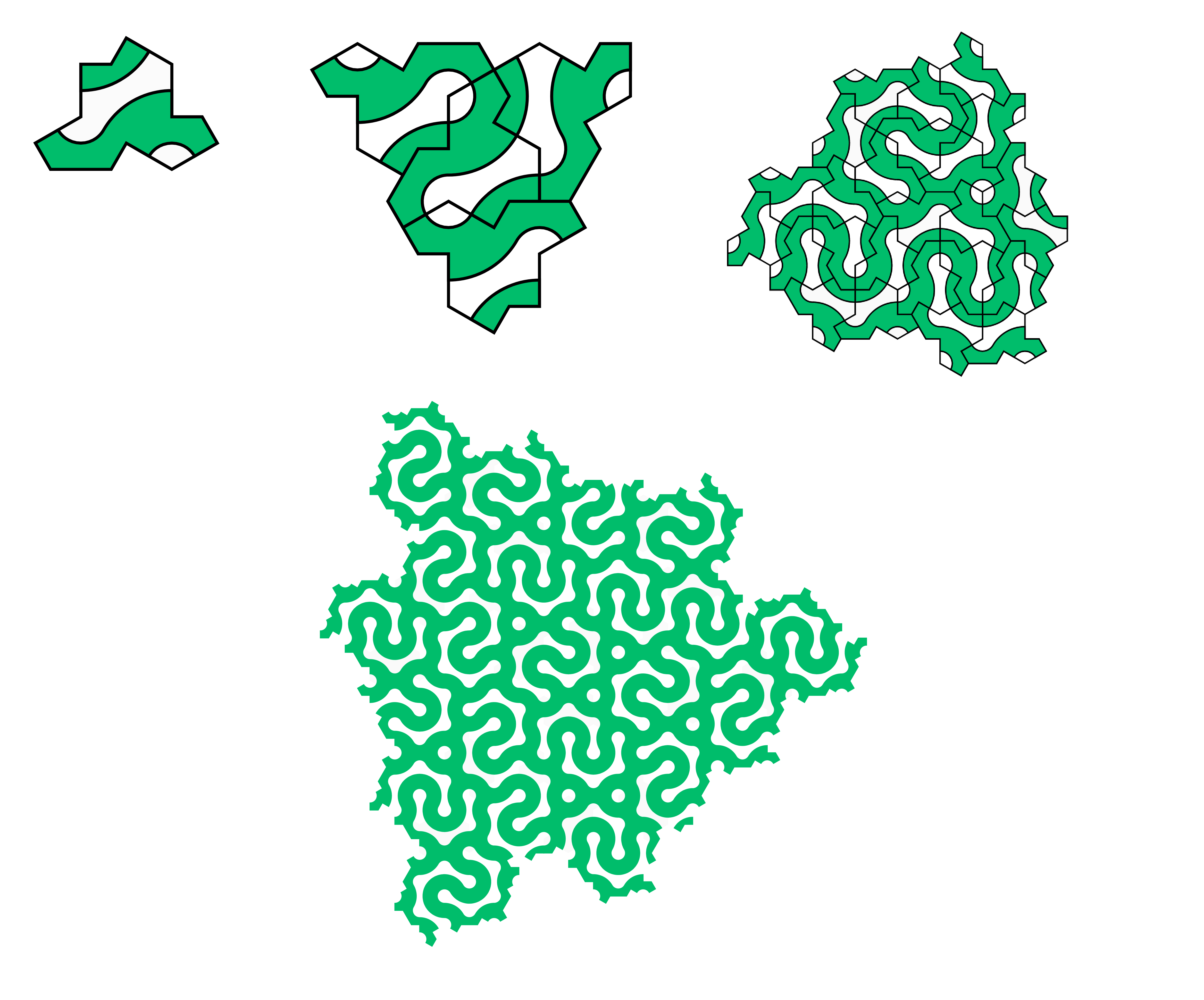 Progressively larger patches of the Truchet-style pattern.